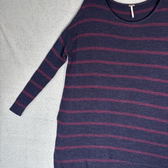 Free People Sweater Womens Oversized Size XS Navy Blue Stripes Coastal Lagenlook - Picture 4 of 16